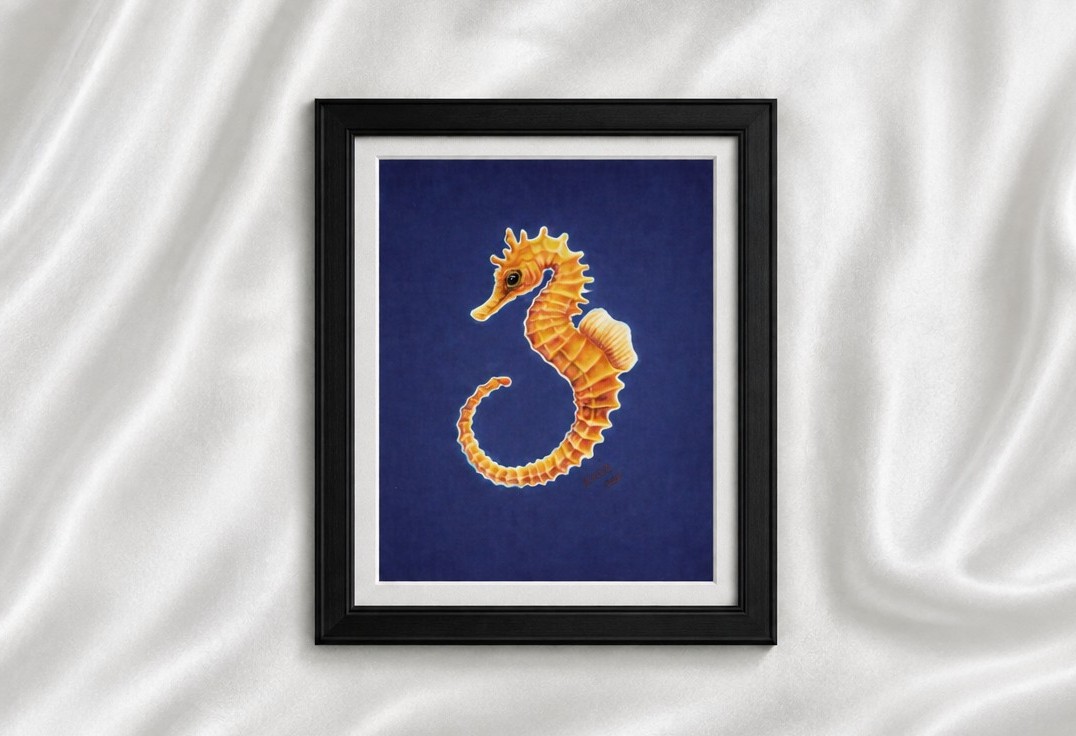 Blue Pacific Seahorse artwork by Kassandra Hogan